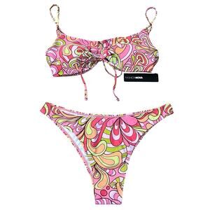 Fashion Nova Dahlia Bikini Set Large Psychedelic Mushroom Print Colorful Cheeky